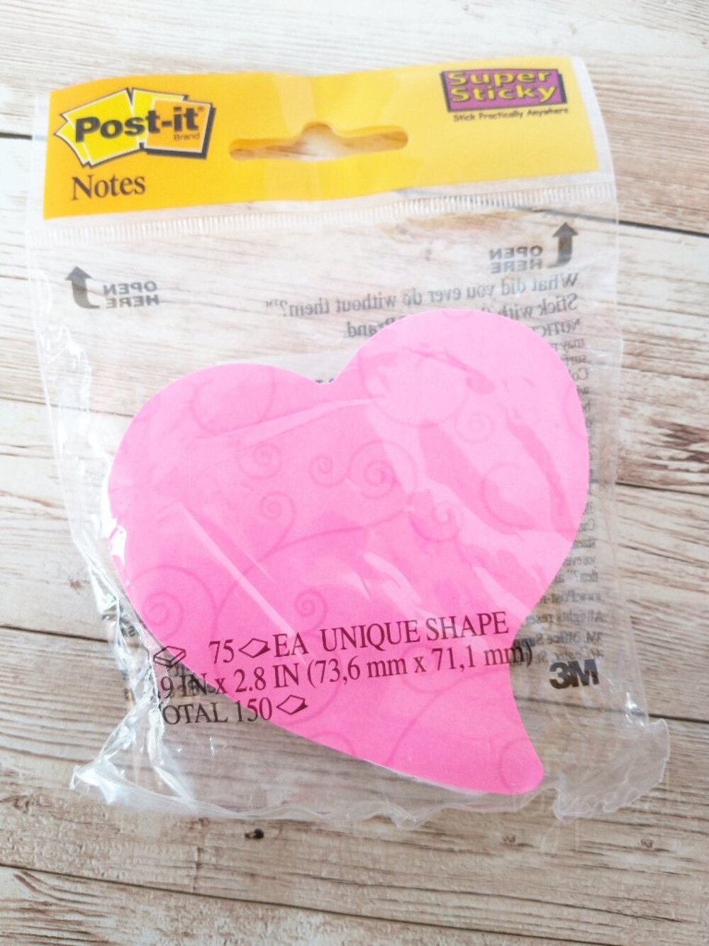 Post-it Notes Heart Shaped Notepads New 2 Pads Pink White 3”x3” Super Sticky